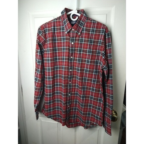 Lands End Men Red Black Plaid Long Sleeve Button Shirt. Size M - Picture 1 of 14